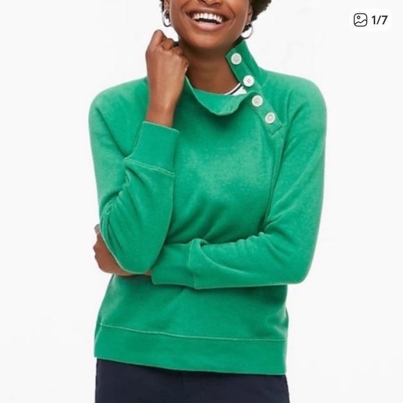 J. Crew | Button Collar Sweatshirt | size M | Green - Picture 1 of 6